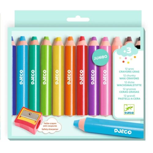 Djeco - set 12 Krijtpotloden met slijper