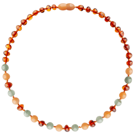 Barnsteen ketting kind - Aventurijn en rode Jade