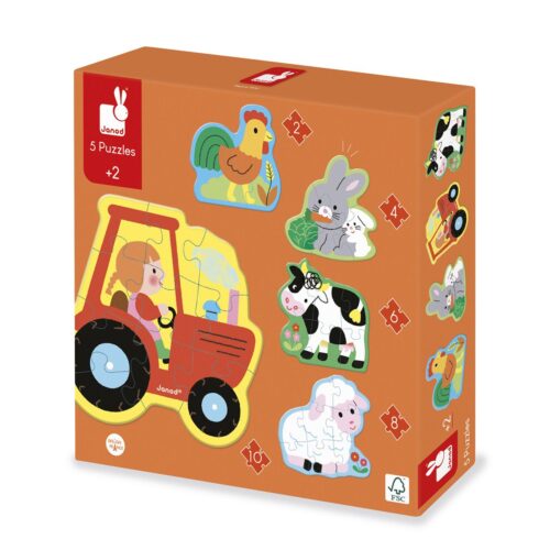 Janod - Puzzel tractor koe kip