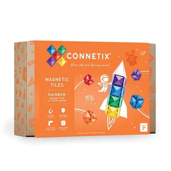 Connetix Magnetic tiles - RAINBOW square pack 42 piece