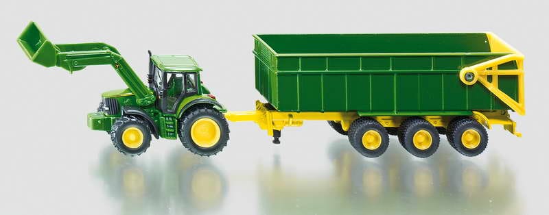 Siku - JD tractor en voorlader+aanhanger 1843 1:87