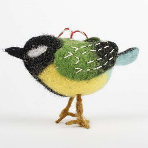 Sjaal met verhaal - Vogeltje van vilt - Koolmeesje