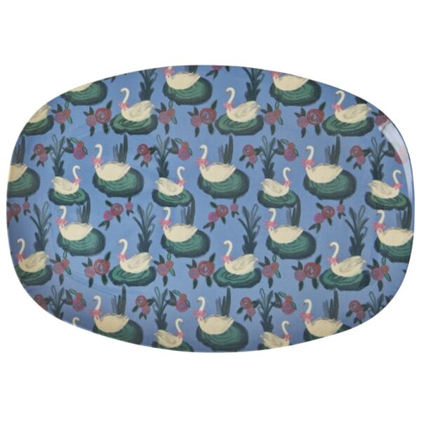 Rice - Melamine bord ovaal - blue swan lake