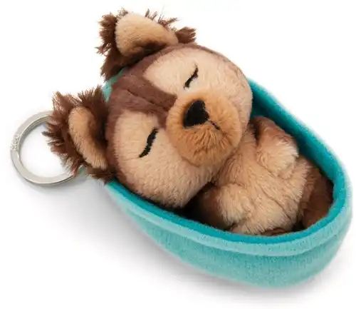 Sleutelhanger hond in blauw bedje